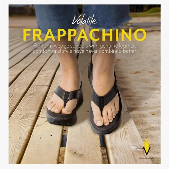 LIKE NEW w/Box Volatile Black Wedge Leather Platform Sandals - Picture 2 of 13